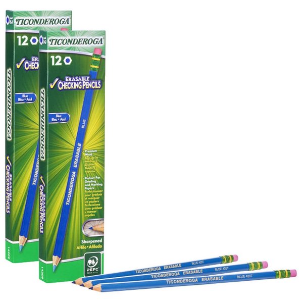 Ticonderoga Erasable Colored Pencils, Blue, 24PK 14209